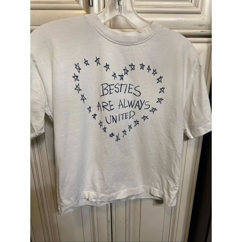 Zara Girls Short Sleeve Besties Are Always United Graphic Tee White Size 9-10